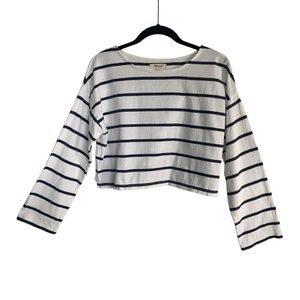Madewell Womens S Relax Fit Navy White Stripe Cotton Nautical Long Sleeve Top